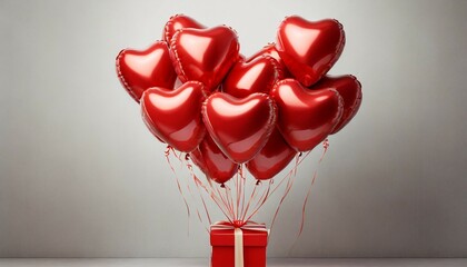 bunch of bright red balloons arranged in heart shape floating gift for love on white background 3d rendering