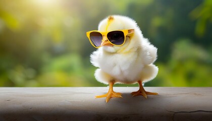 white poultry chick bird yellow baby small chicken animal farming young sunglasses