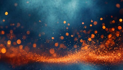 a blue background with orange defocused sparkles falling down abstract banner with smokey dark blue...