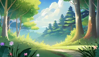 light and forest afternoon anime background illustration