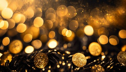 shimmering vintage lights background in gold and black soft focus elegance