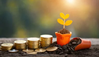 Fotobehang planting the seeds of success the journey of business growth money growth saving and investing concept personal finance background conceptual imagery of financial concepts generative ai © Florence