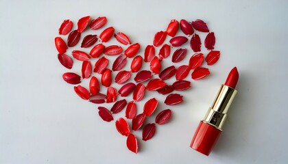 red heart shape written from red lipstick on white background with copy space for valentine s day and love concept