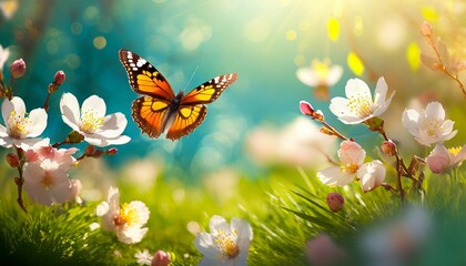 abstract nature spring background spring flower and butterfly - Powered by Adobe