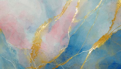 abstract watercolor paint background illustration soft pastel pink blue color and golden lines with...