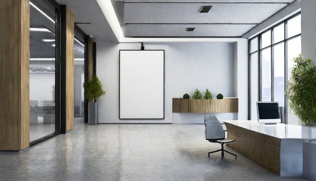 Office Lobby With White Wall