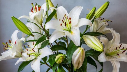 white lily flower bouquet on background