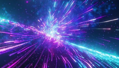 abstract background in blue and purple neon glow colors speed of light in galaxy explosion in universe space background for event party carnival celebration anniversary or other 3d rendering