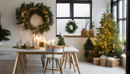 minimal nordic interior design for christmas sustainable celebration idea - obrazy, fototapety, plakaty