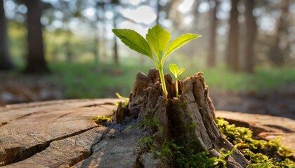 young tree emerging from old tree stump