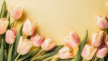 tulip flowers on pastel yellow background with copy space generative ai