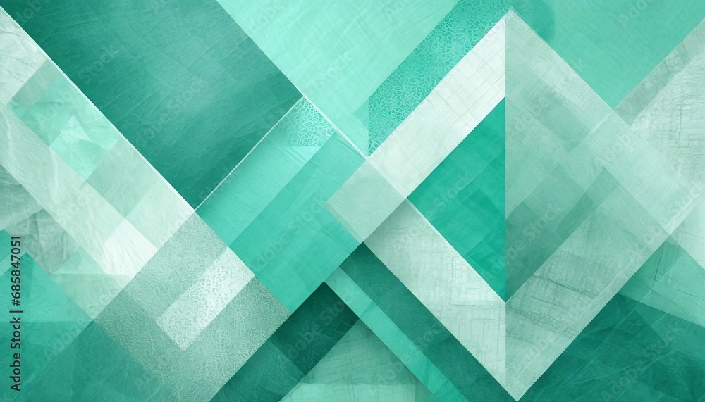 Sticker pretty abstract pastel mint green background with diamond squares and triangle shapes layered in cla