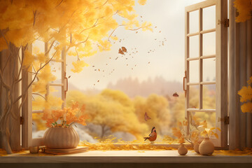 autumn view window,