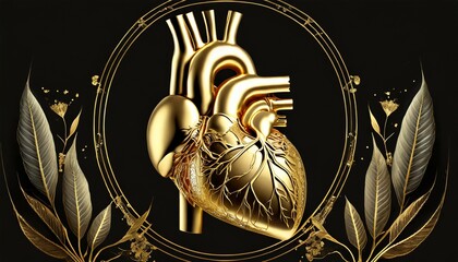 human anatomy health care concept illustration of human heart made of gold on black background generative ai