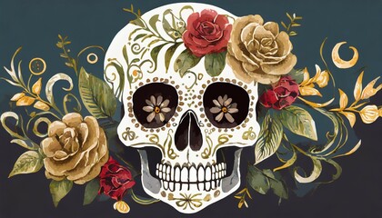 creepy floral skull for halloween and day of the dead design