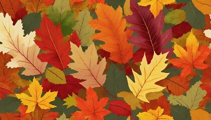 many autumn fall leaves as seamless pattern background