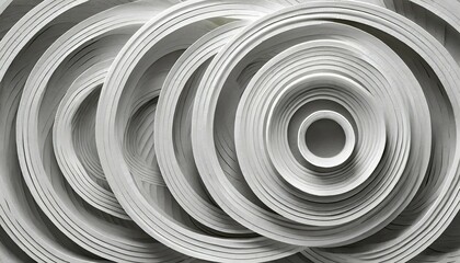 concentric linear increasing offset white rings or circles steps background wallpaper banner flat lay top view from above