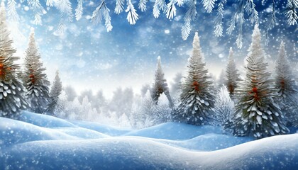 winter background of snow and frost with pine trees generated by ai