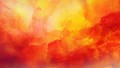 Poster red orange and yellow background watercolor painted texture grunge abstract hot sunrise or burning fire colors illustration colorful banner or website header design © Florence