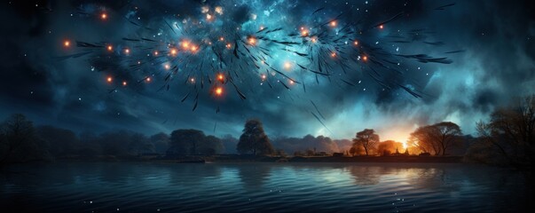Firework explosion in city night