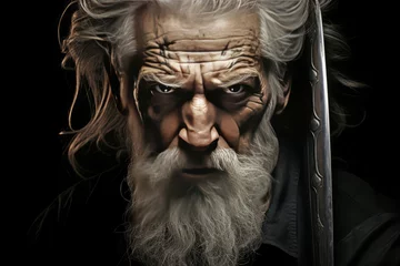 Gordijnen Berserkers of the Sea. Impressive and intimidating portrait of a seasoned viking warrior © Victor