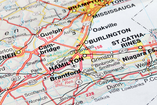 Hamilton, Canada: Hamilton city road map. Closeup macro view
