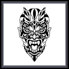 Red devil skull head tribal tattoo mandala arts.