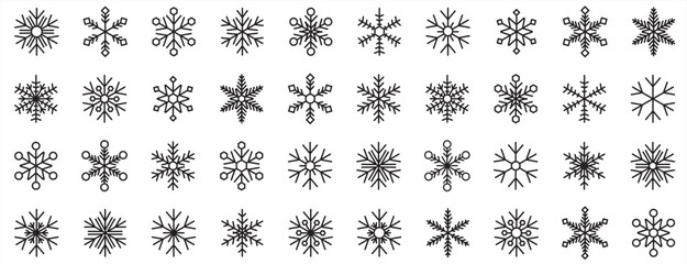 Snowflake icons set. Snowflake icon collection for winter holiday decoration. Black snowflake. Christmas and New Year icon collection. Vector illustrator