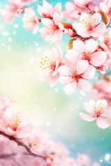 Spring cherry blossom. Beautiful flower background in pastel colors. Mothers day or spring, easter background.