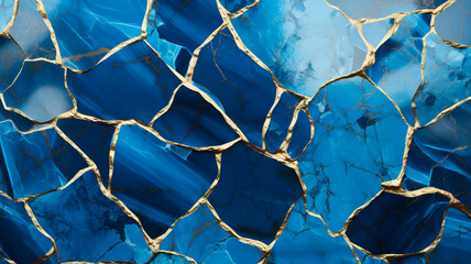 Blue Kintsugi Marble Texture. Generative AI