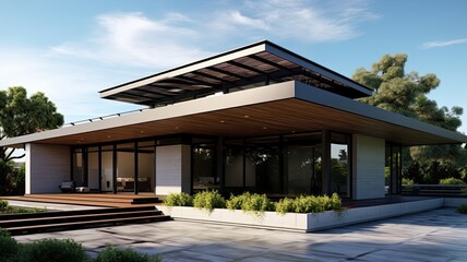 Fototapeta na wymiar Luxury house with flat roof because the time for pointed roofs is over. Generative AI Technology