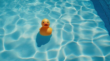 Summer Vibes, Relaxing View of a Blue Pool with Floating Yellow Duck, Generative AI