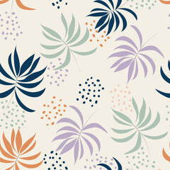 Fototapeta na wymiar Seamless pattern design with spring summer floral leaves vector illustration, artworks. Palm floral seamless patterns. Vector design for fabric, interior decor, wallpaper,print pattern for fashion