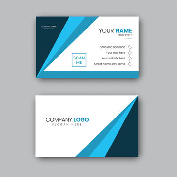 Modern minimalist blue color business card design template with digital style.