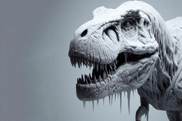 Photo of a frozen Tyrannosaurus rex, prehistoric animal on solid background. ai generative
