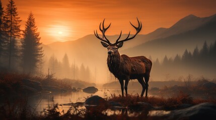 red deer stag silhouette
