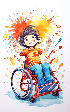 Paraolimp&iacute;adas felizes e fofas feitas &agrave; m&atilde;o com marcadores coloridos em fundo branco