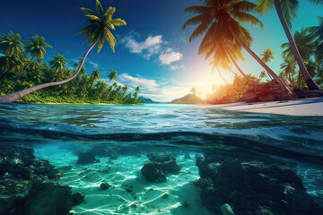 tropical beach with palm trees and turquoise water. amazing travel destination. - Powered by Adobe
