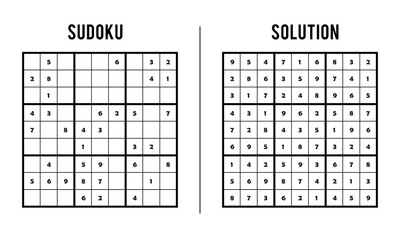 Sudoku Puzzles for Kids and Adults, Game With Solution, Magic Square. Logic puzzle game. Digital rebus