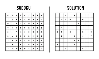 Sudoku Puzzles for Kids and Adults, Game With Solution, Magic Square. Logic puzzle game. Digital rebus