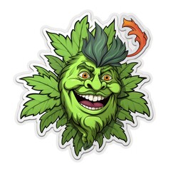 Cannabis Smiling Mascot. Illustration. Marijuana. Medical Cannabis concept. Sticker. Logotype.