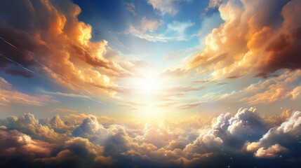 Fototapeta premium Sun shining from the skies with beautiful clouds