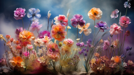 Fototapeta na wymiar Unreal fantastic vibrant color blossoming flowers