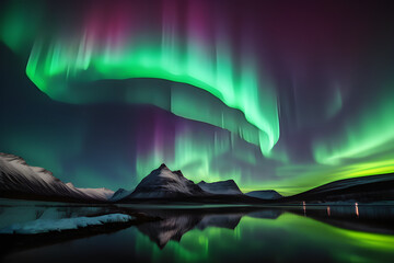 landscape with mountains and aurora.