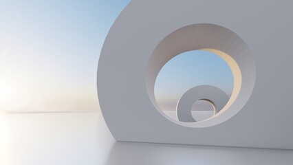 Abstract architecture circle building background 3d render