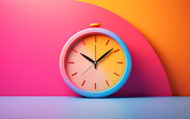 relógio minimalista em fundo colorido vibrante