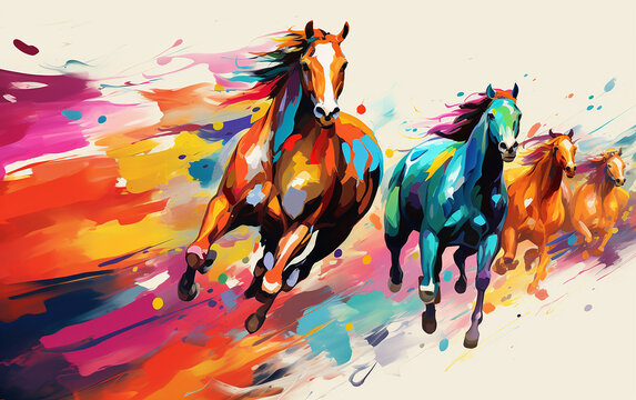 corrida de cavalos   minimalista em fundo colorido vibrante