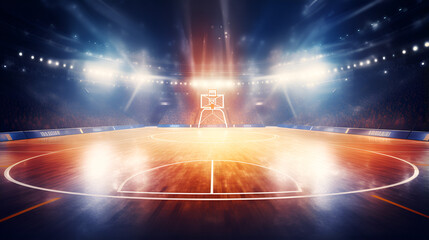 The Timeless Elegance and Dynamic Energy of Basketball Stadium view at night with heavy lights on