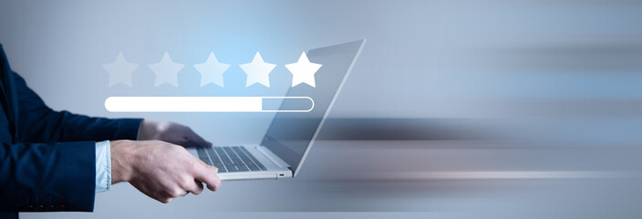 Five star feedback in business hand