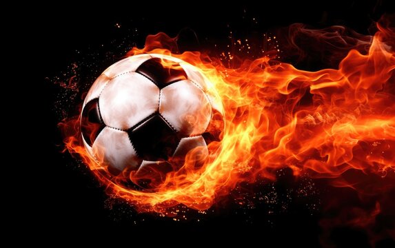 Soccer ball on a fire, black background